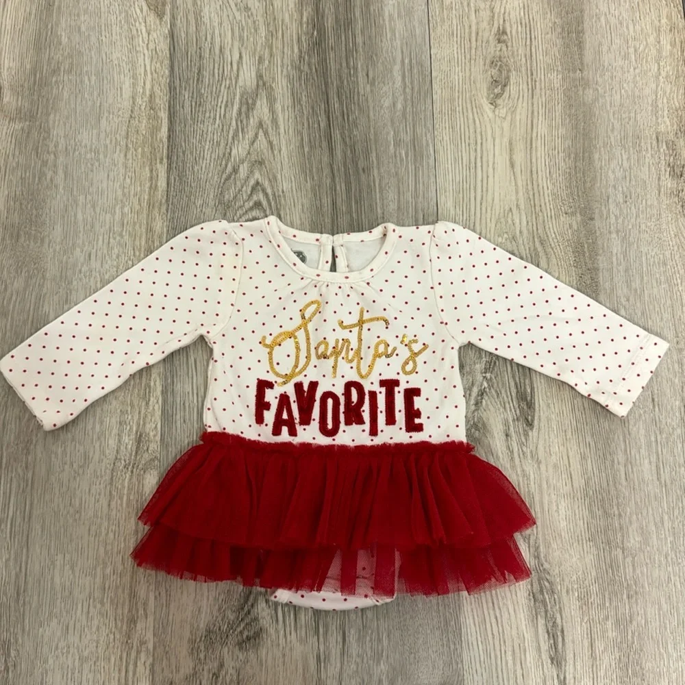 Mud Pie 0-3 Month Baby Girl Santa’s Favorite Onesie
